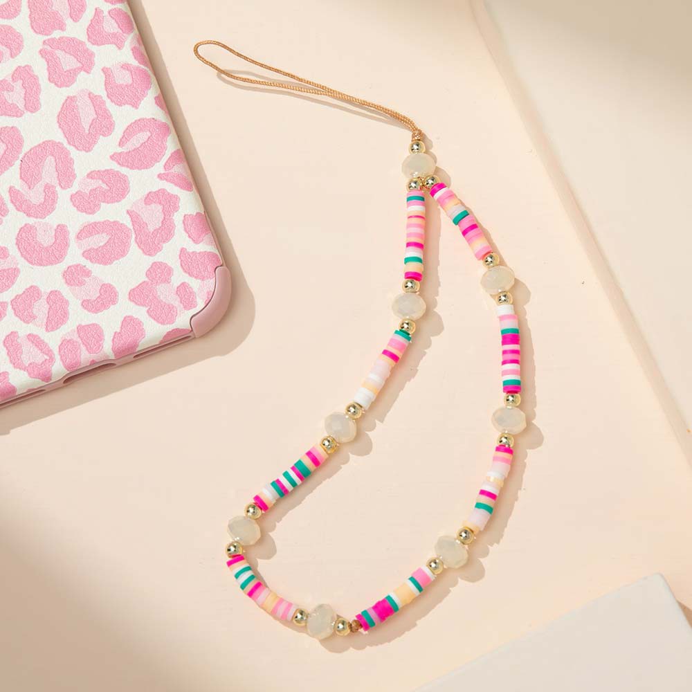 NORMAN Bohemia Mobile Phone Lanyard For Mobile Phone Case Cell Phone Lanyard Mobile Phone Strap Anti-Lost Acrylic Bead Colorful Hanging Cord Smile Ins Soft Pottery Rope