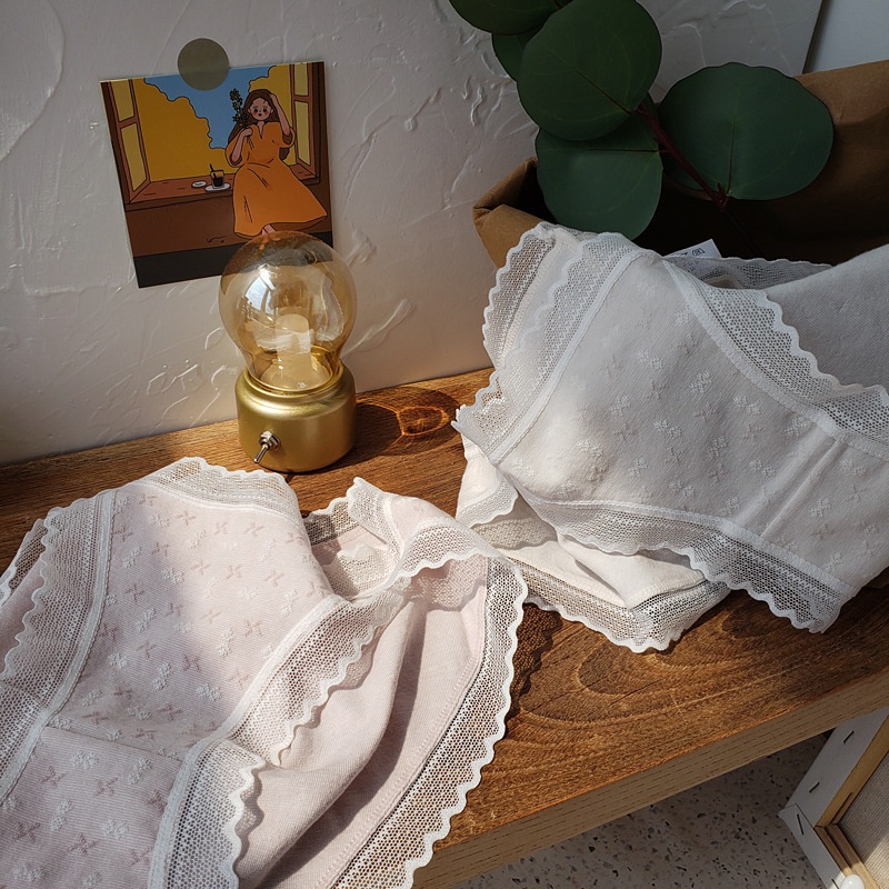 Quần Lót LEOSOXS Bằng Cotton Viền Ren Họa Tiết Hoa Xinh Xắn Phong Cách Nhật Bản Cho Nữ