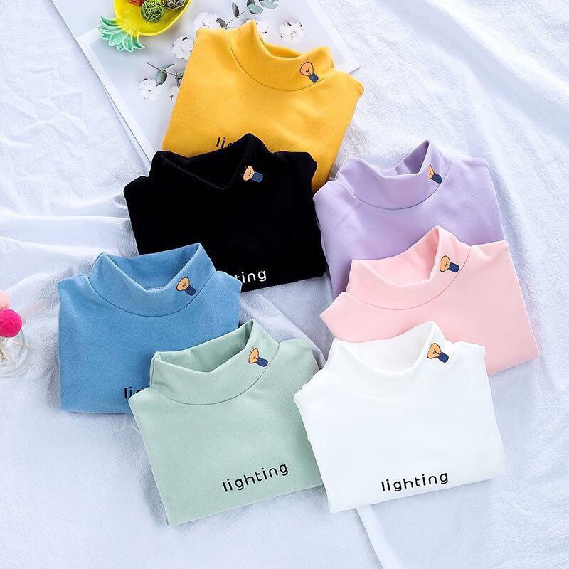 Áo cổ cao, cổ 3 phân cotton nỉ giữ nhiệt chất đẹp cho bé trai và bé gái