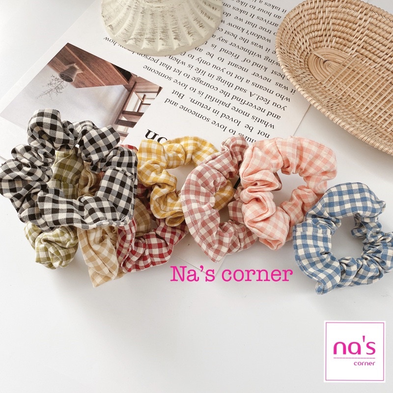 Thun cột tóc vải caro size nhỏ chun buộc tóc