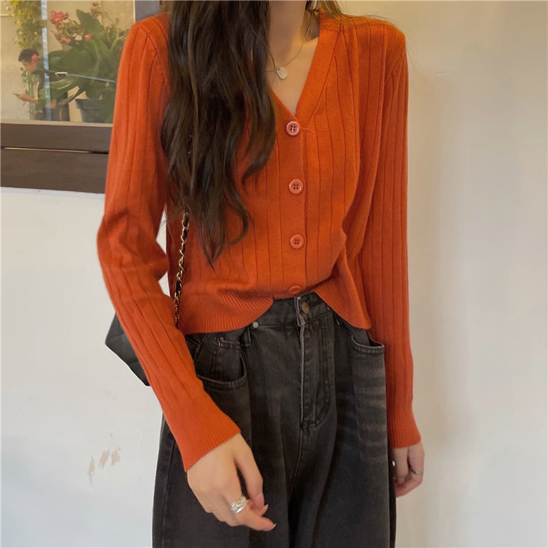 Áo Khoác Cardigan Dệt Kim Tay Dài Cổ V Kiểu Pháp Xinh Xắn Cho Nữ