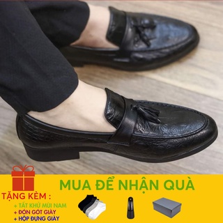 Giày lười da nam công sở đế khâu chắc chắn dập vân cá sấu