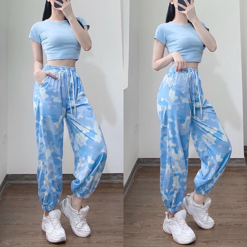 Set áo croptop + quần jogger loang màu rằn ri cực xinh cryaotic10