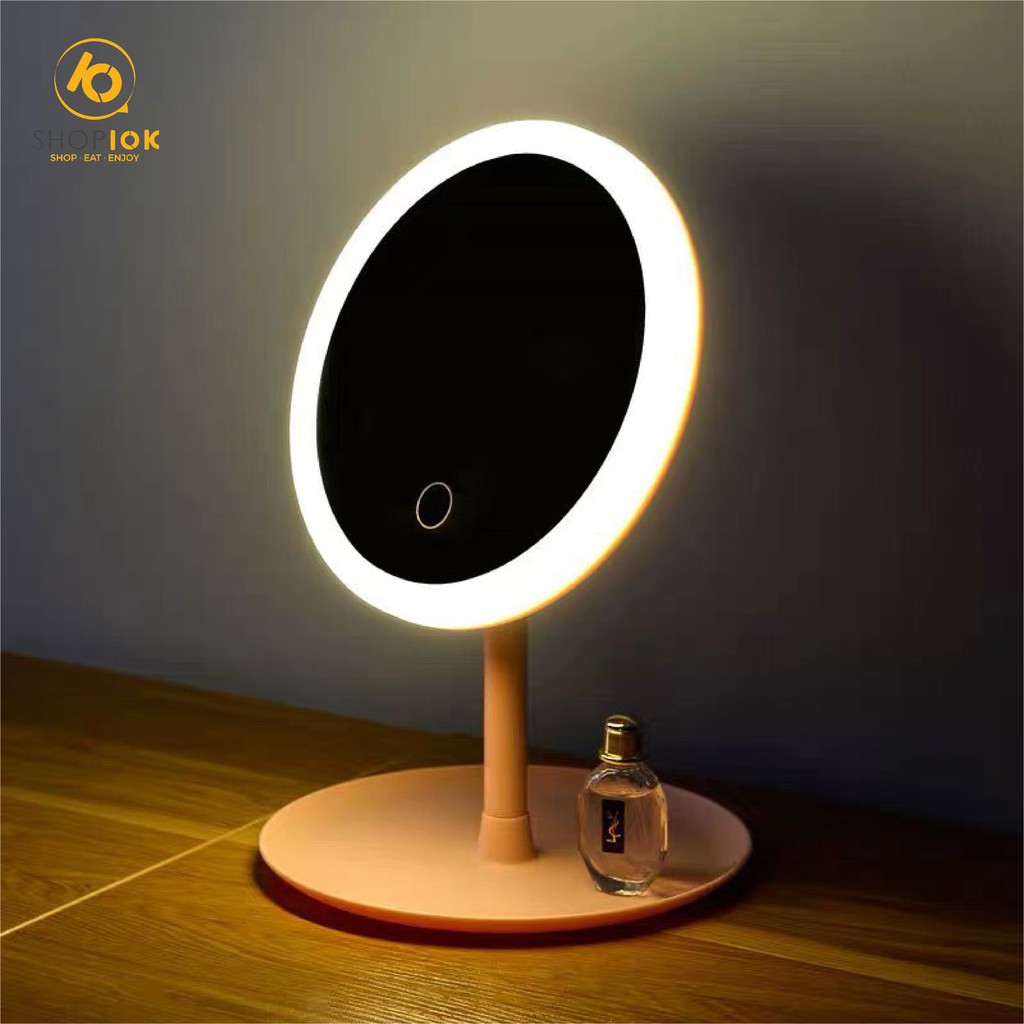 Gương để bàn đèn LED-Gương để bàn trang điểm đèn led hồng/trắng pastel (Cái)-SP004014
