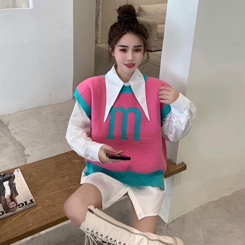 Set áo sơ mi dài tay cổ búp bê + áo len không tay hợp thời trang cho nữ (có bán lẻ) | BigBuy360 - bigbuy360.vn