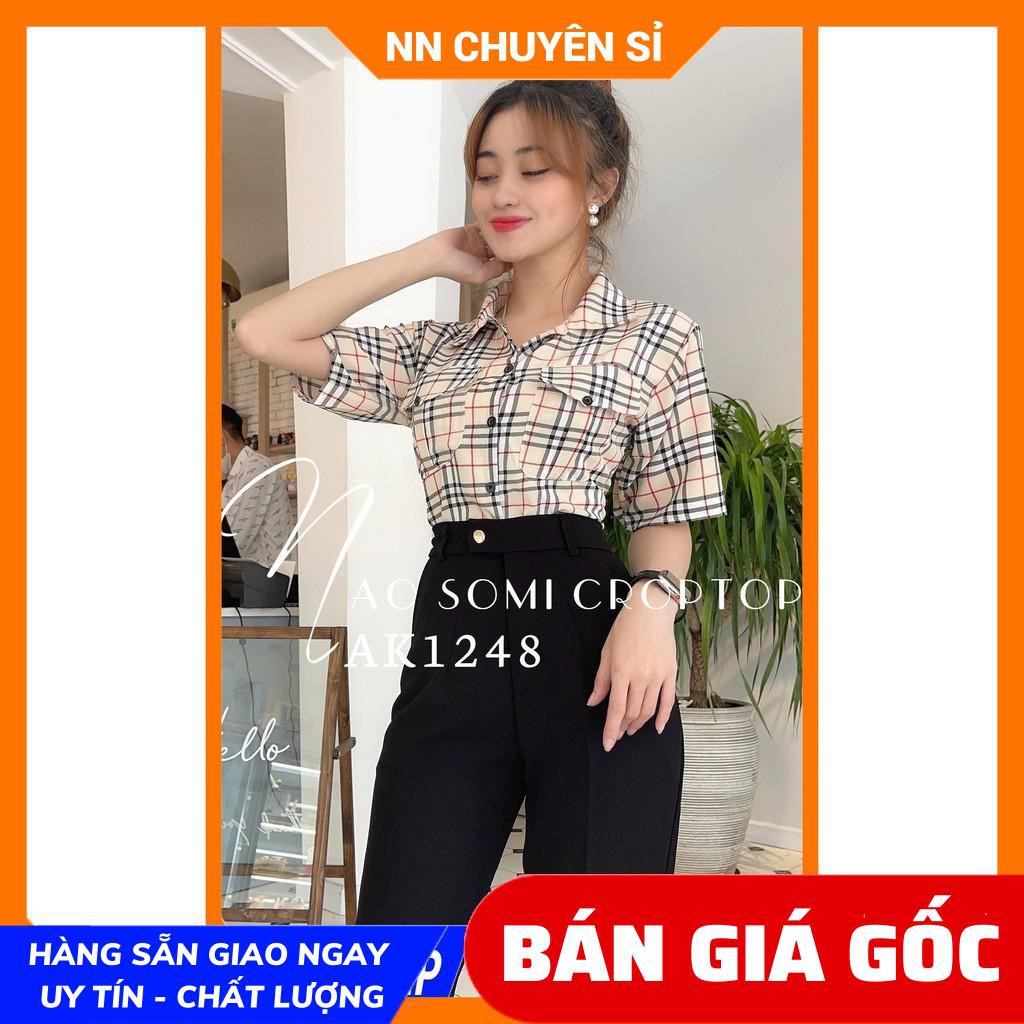 Áo sơ mi bbr nữ kẻ sọc phom croptop dưới 50kg MT1931 MT1968