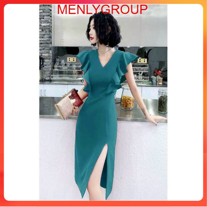 Đầm body xanh bèo tay cánh tiên trẻ trung