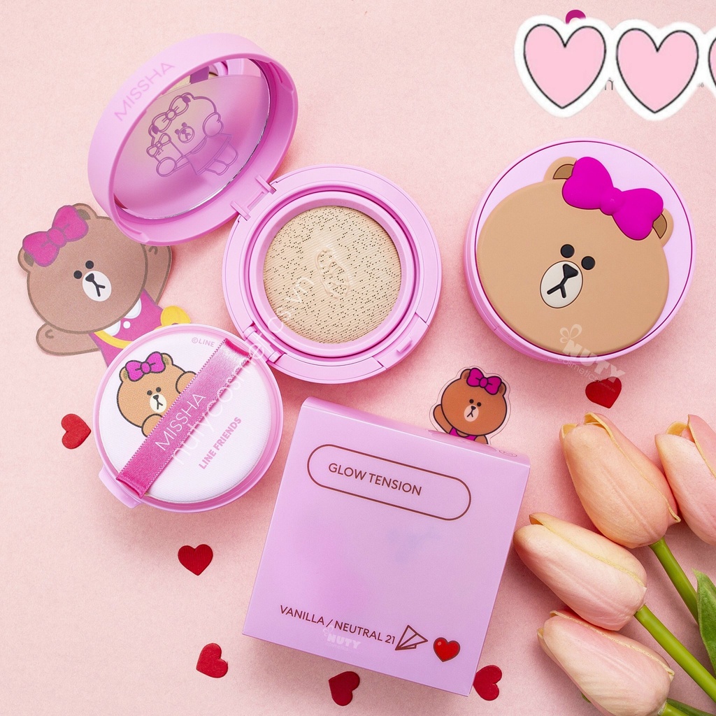 Phấn nước trang điểm cho da căng bóng tự nhiên khỏe khoắn Missha Glow Tension Line Friends Edition màu 21 (Hàn Quốc) | BigBuy360 - bigbuy360.vn