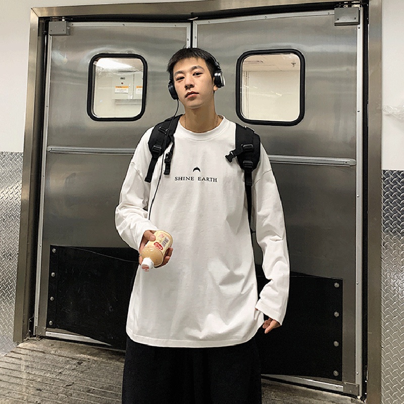 Áo Thun Tay Dài Cổ Tròn Dáng Rộng In Chữ Cỡ Lớn Thoải Mái Thời Trang Cho Nam Size M-5XL