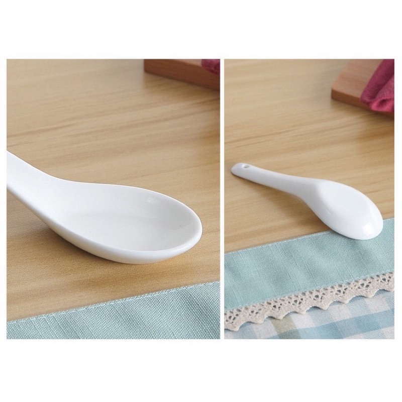 Set 5 Muỗng Sứ Trắng 12,5cm - Tráng Men Sứ Cao Cấp - Muỗng Canh, Muỗng Sup - Thìa Sứ