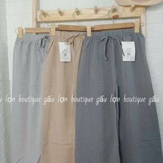 Quần culottes chất đũi cạp chun lơ dáng lỡ
