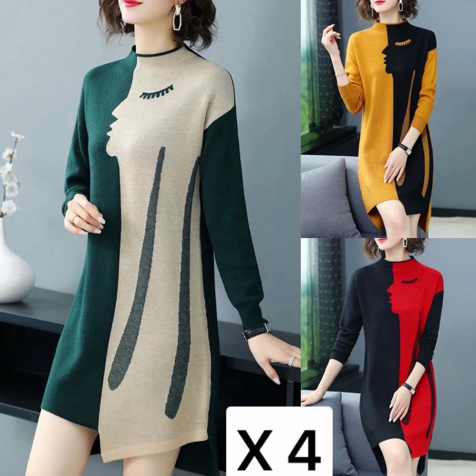 VÁY LEN DÀI DÁNG SUÔNG QUẢNG CHÂU, CỔ TRÒN, DÀI TAY