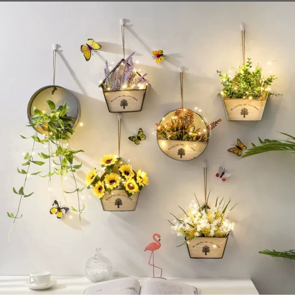Giỏ hoa cỏ giả treo tường nhiều mẫu trang trí nhà cửa, decor quán cà phê, nhà hàng phong cách mới GH-08