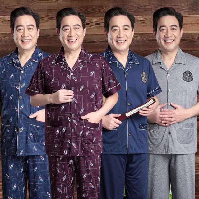 Bộ pijama nam trung niên pyjama quần áo mặc nhà, bộ ngủ cho ông, cho bố