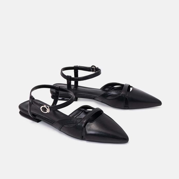 Giày Búp Bê 3cm Nữ Thời Trang JUNO Da Trơn Mũi Nhọn Mặt Giày Cách Điệu BB03084