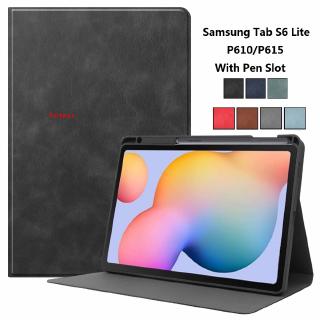 Bao da nắp gập từ tính màu trơn tắt tự động cho samsung tab s6 lite p610 p615