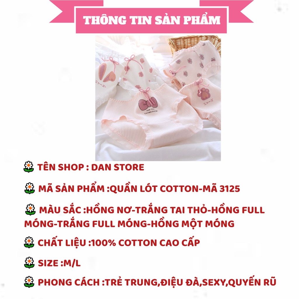 Quần Lót Cotton - Quần Lót Nữ dễ thương gân tăm thoáng mát kháng khuẩn DAN STORE MÃ 3125