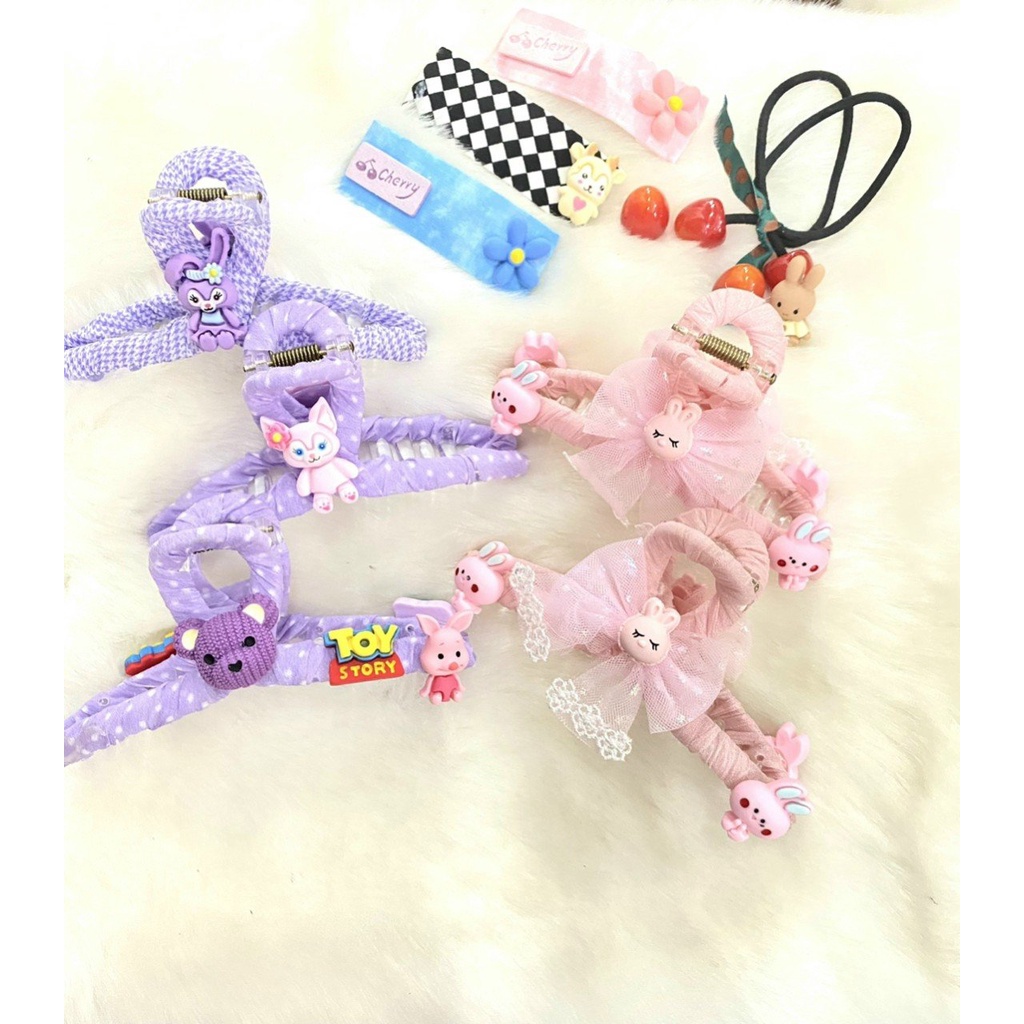 Kẹp càng cua (gấp tóc) nhựa Quấn vải đính icon độc đáo xinh xắn Kaka