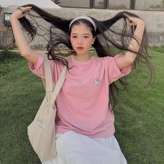 Áo thun tay lỡ nữ freesize - phông form rộng Unisex, mặc lớp, nhóm, cặp in hình CON GẤU TRẮNG trong túi