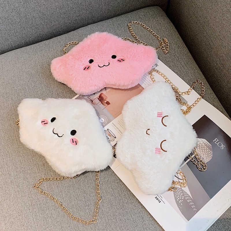 Túi Xách Đeo Vai Hình Đám Mây Bằng Lông Nhung Phối Dây Xích Dễ Thương Xinh Xắn Dành Cho Nữ