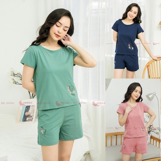 Bộ Hè Nữ Mặc Nhà Chất Cotton Thêu Hoa CARDINA