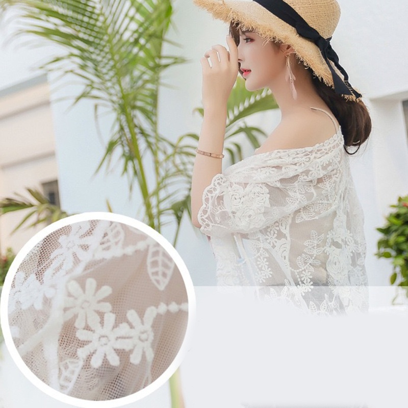 Brroa Áo Khoác Cardigan Ren Tay Lỡ 3 / 4 Thêu Hoa Mặc Ngoài Bikini Thời Trang Mùa Hè Cho Nữ