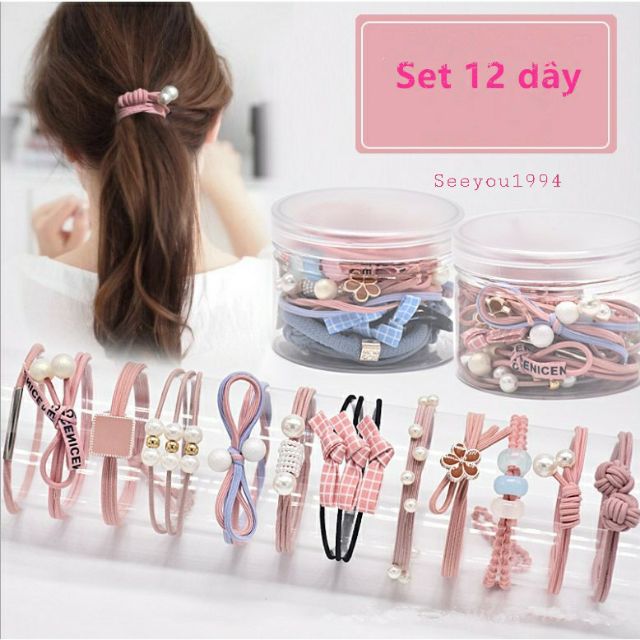 Set Hộp Dây Thun Cột Tóc Nơ Hoa Lá Đơn Giản Phong Cách Hàn Quốc