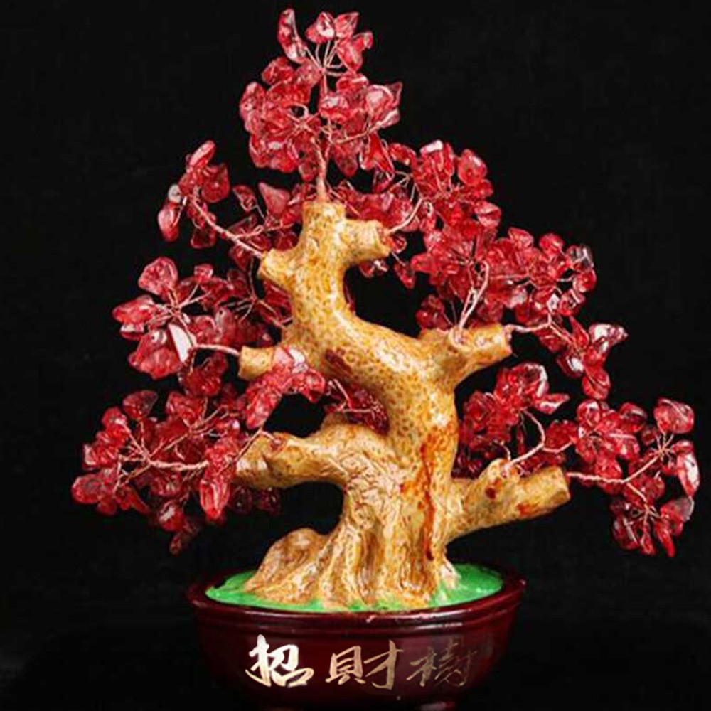 Unique And Beautiful Citrine Color Crystal Lucky Tree Money Bag Tree Money Tree Gold Ingot Ornaments
