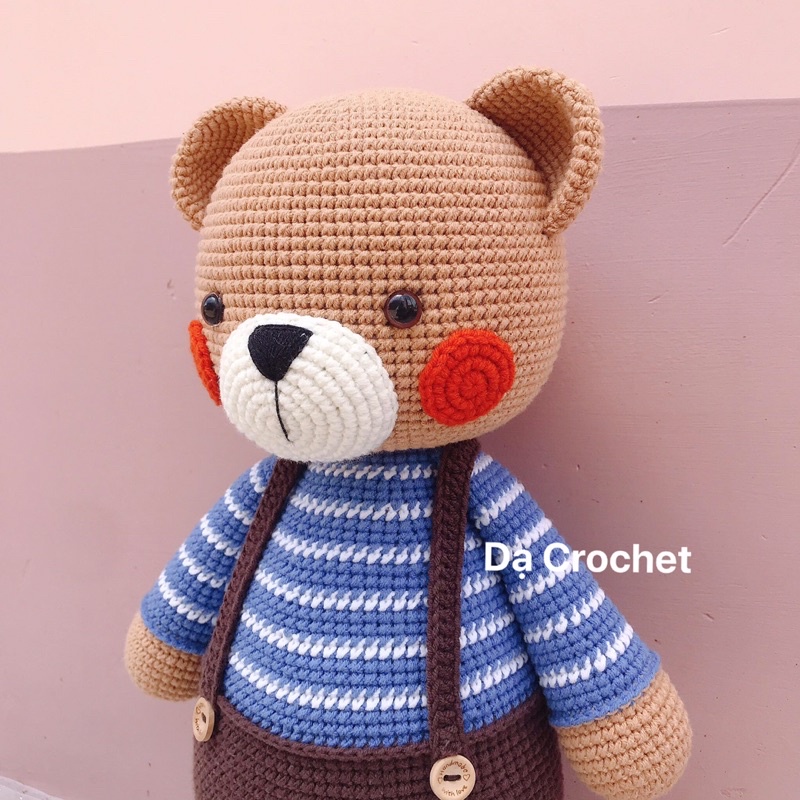 Gấu 40cm Nhồi Bông Bằng Len Cao Cấp An Toàn Cho Bé - Thú Bông Len Handmade Đan Móc Thủ Công Bằng Tay