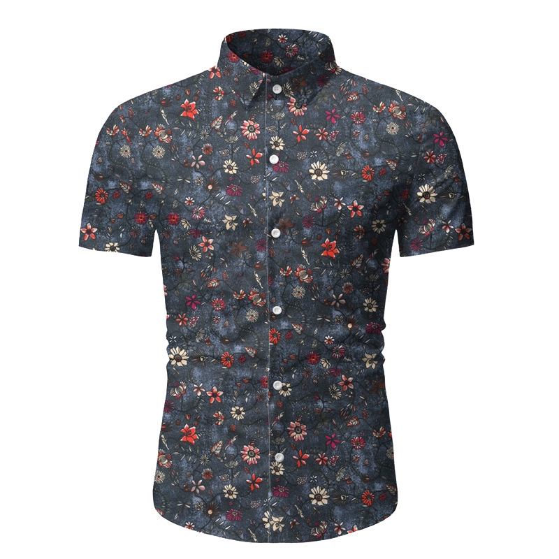 Foreign Trade Instant Selling Amazon's New Summer Men's Beach Shirt Hawaii short-sleeved Flower Shirt Men's HZ49