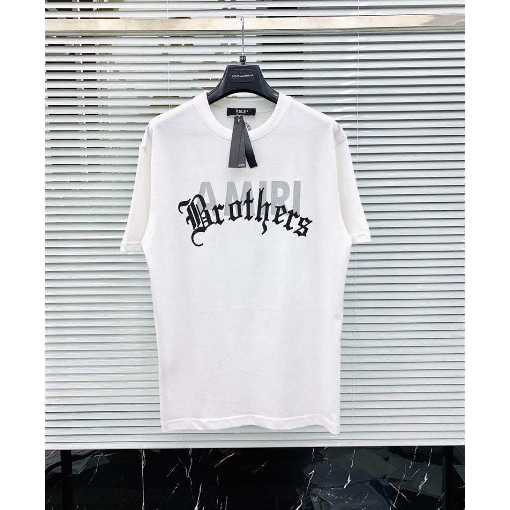 áo thun tin phối 3D chữ AMIRI bản lớn trước ngực phong cách đơn giản lịch sự, cototn dạo phố dã ngoại thoải mái hè