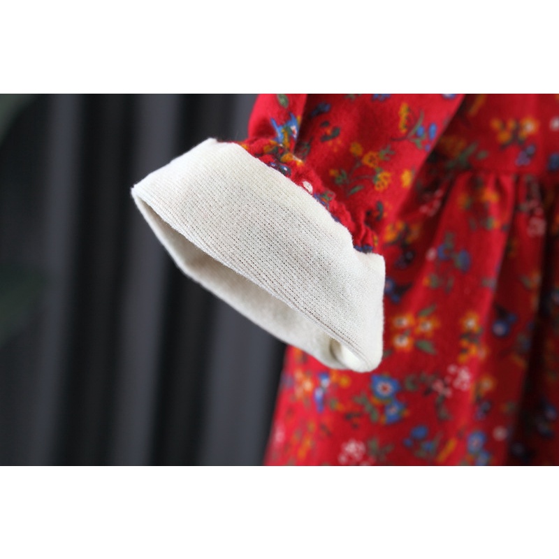 Đầm Dài Tay Thắt Nơ In Hoa Thời Trang Thu Đông Mới Cho Bé Gái