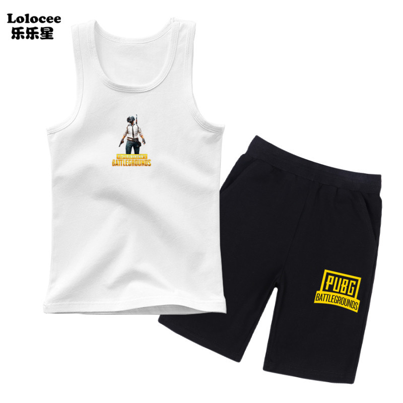 PUBG Boys Gamer Graphic T-Shirt Set Trẻ em Xe tăng không tay và Quần short 2 mảnh Bộ trang phục