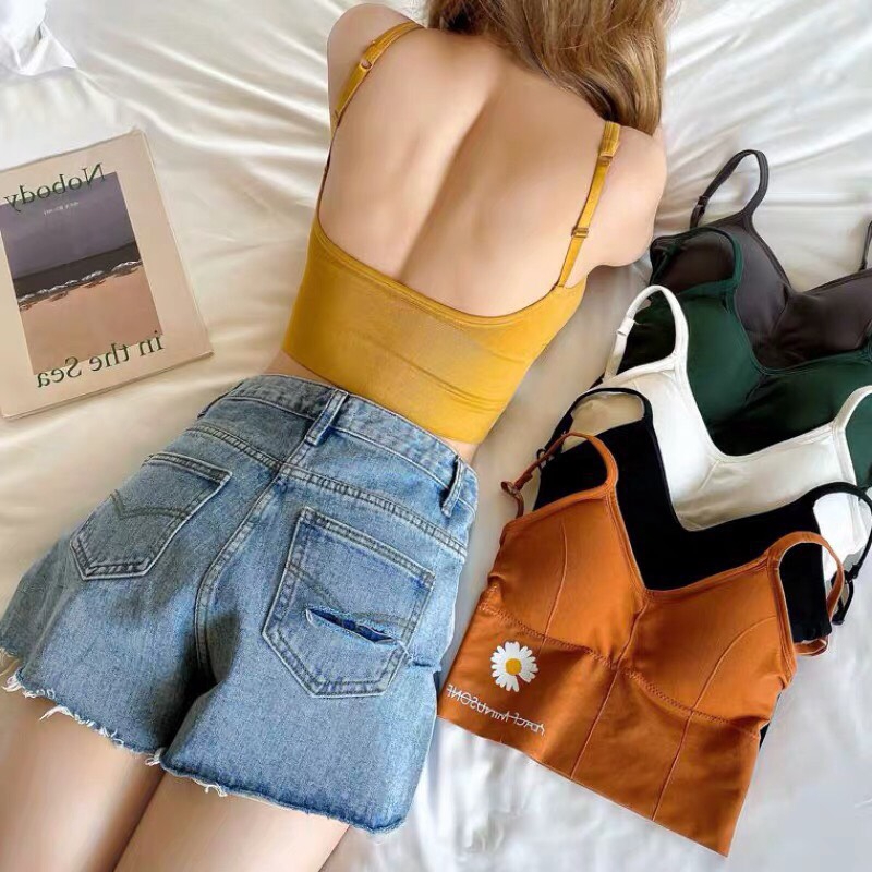 Áo bra nữ hai dây gân tăm in hình cúc họa mi chất đẹp
