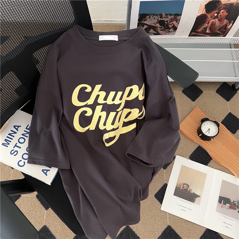 Áo Thun Nữ Ngắn Tay Cổ Tròn In Chữ Phong Cách Hàn Quốc Mới