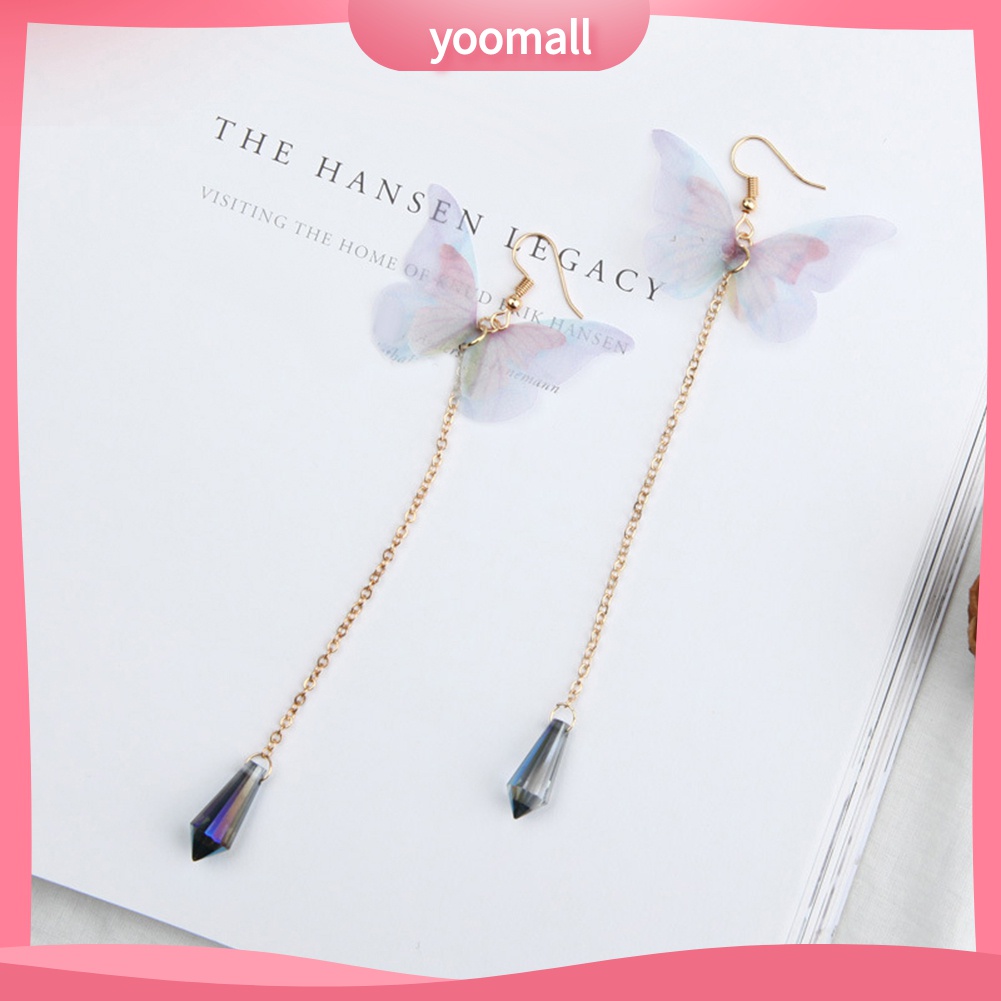 Yomall♡ Đôi Bông Tai Dáng Rơi Họa Tiết Cánh Bướm Đính Đá Thời Trang Cho Nữ