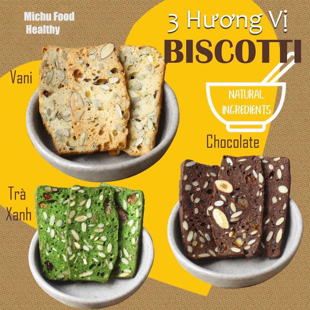 Bánh healthy biscotti hũ 250g mix 3 vị đồ ăn loại 1 món ăn giảm cân  - MICHU Food