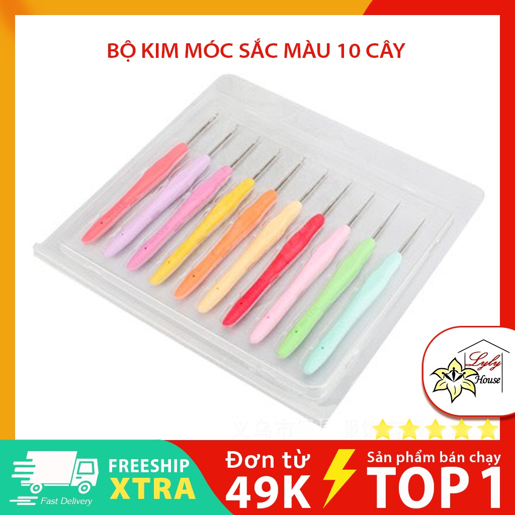 Bộ kim móc nhựa sắc màu cao cấp 10c