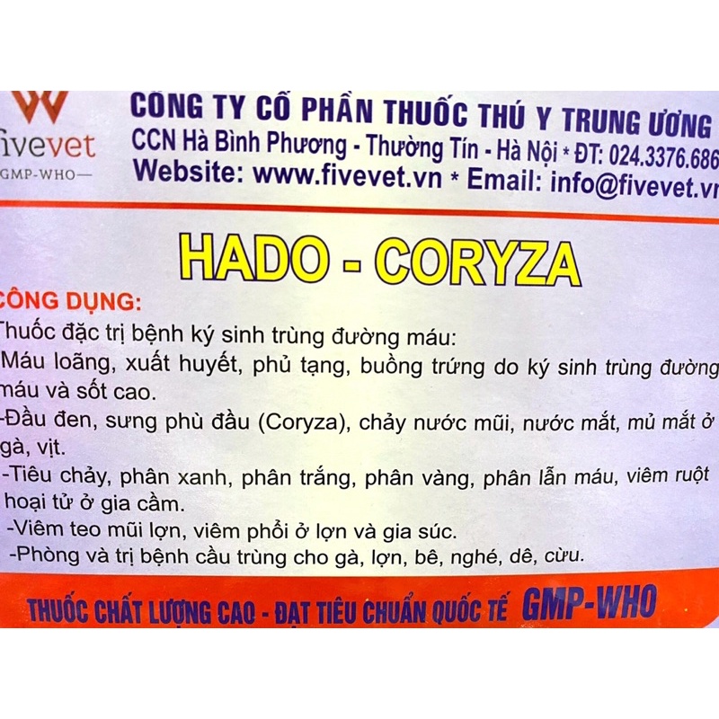 Gói Hado - Coryza dùng cho gà vịt