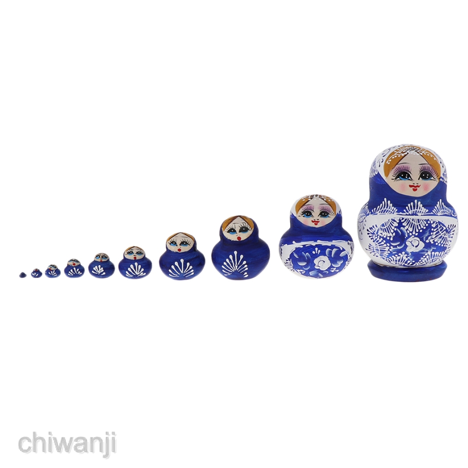 Búp bê nga Matryoshka vẽ bằng tay màu xanh dương