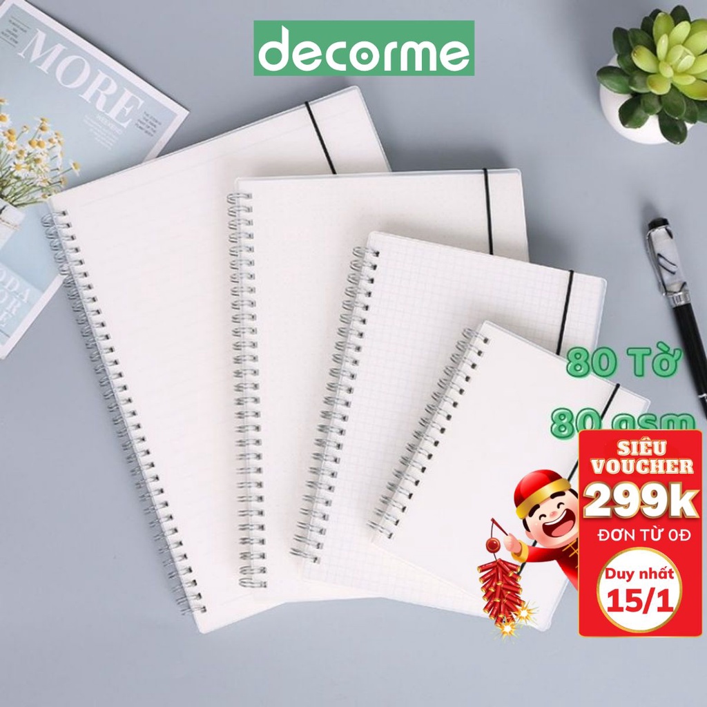 [Mã 155LIFESALE giảm 8% đơn 99k] Sổ lò xo bìa trong DecorMe giấy caro dot kẻ ngang sổ tay có dây nẹp 160 trang