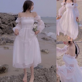 [Order] Đầm trắng trễ vai công chúa tay bồng bánh bèo. Váy ren trắng dáng xoè
