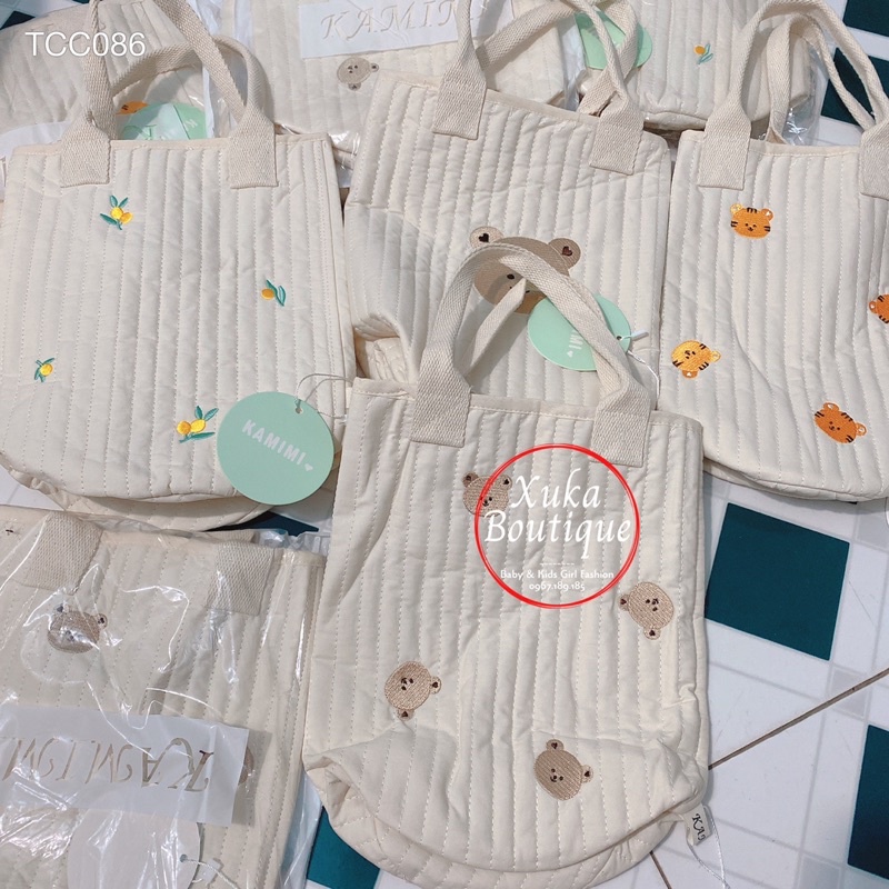 Túi Xách Bỉm Sữa Hàn Quốc Thêu Gấu Thỏ Cho Mẹ Và Bé Size 27x15cm KaMiMi Cao Cấp