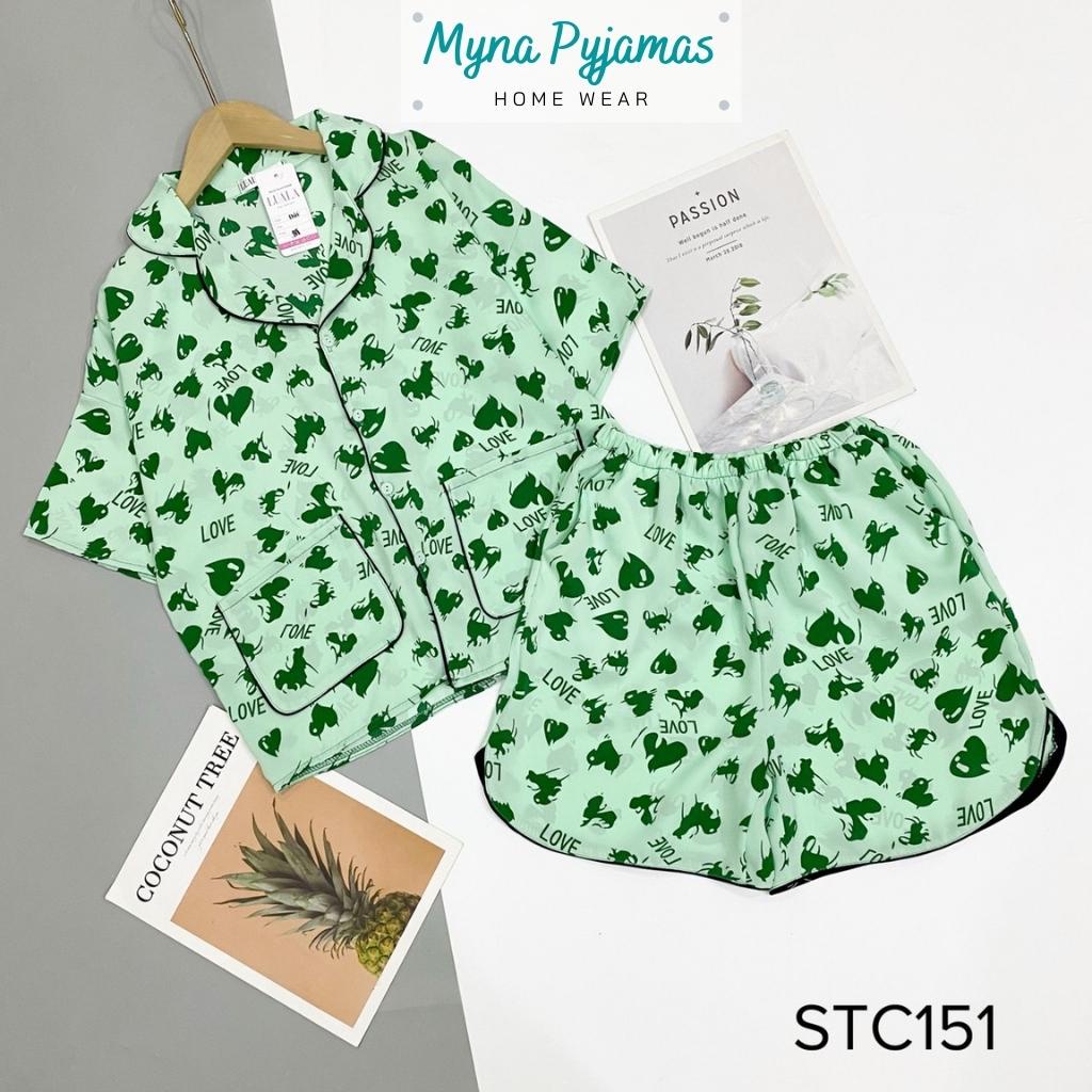 Bộ pijama nữ áo cộc quần đùi có size 40-65kg - MYNA PYJAMAS