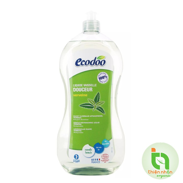 Nước rửa chén lô hội cỏ roi ngựa Ecodoo 1L (hữu cơ sinh học) (đậm đặc) Organic Gentle aloe verbena dishwashing liquid