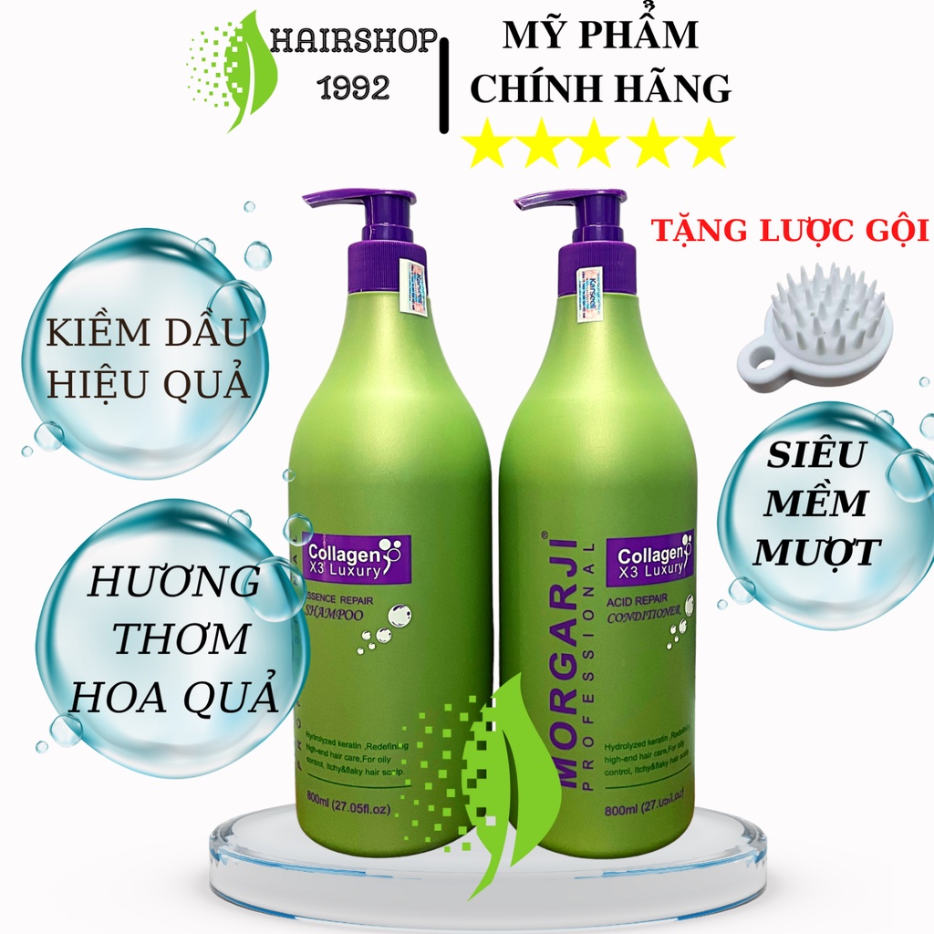 Dầu Gội Xả Collagen MORGARJI Phục Hồi Tóc Hư Tổn Siêu Mượt Hương Thơm Hoa Quả 800ml * 2. Bộ Dầu Gội Collagen