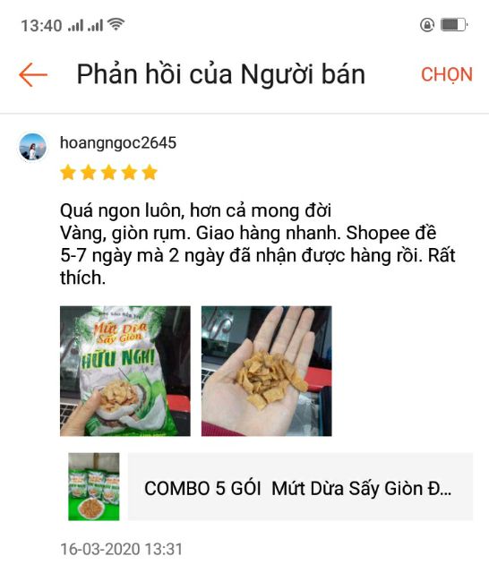 [ 1 gói]MỨT DỪA SẤY GIÒN HỮU NGHỊ