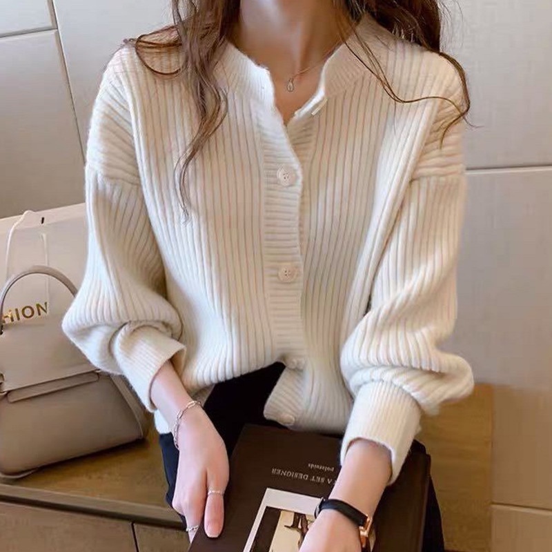 Áo khoác Cardigan dệt kim cổ tròn thiết kế đơn giản xinh xắn