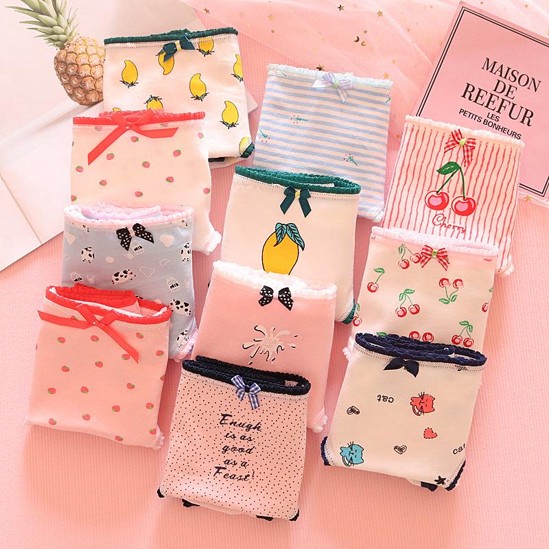 Quần lót Cotton nguyên chất đáng yêu dành cho nữ bằng vải Cotton nguyên chất vừa phải dành cho sinh viên Quần lót nữ hoạt hình nâng hông dễ thương (Ít nhất 6 món, Sho đơn