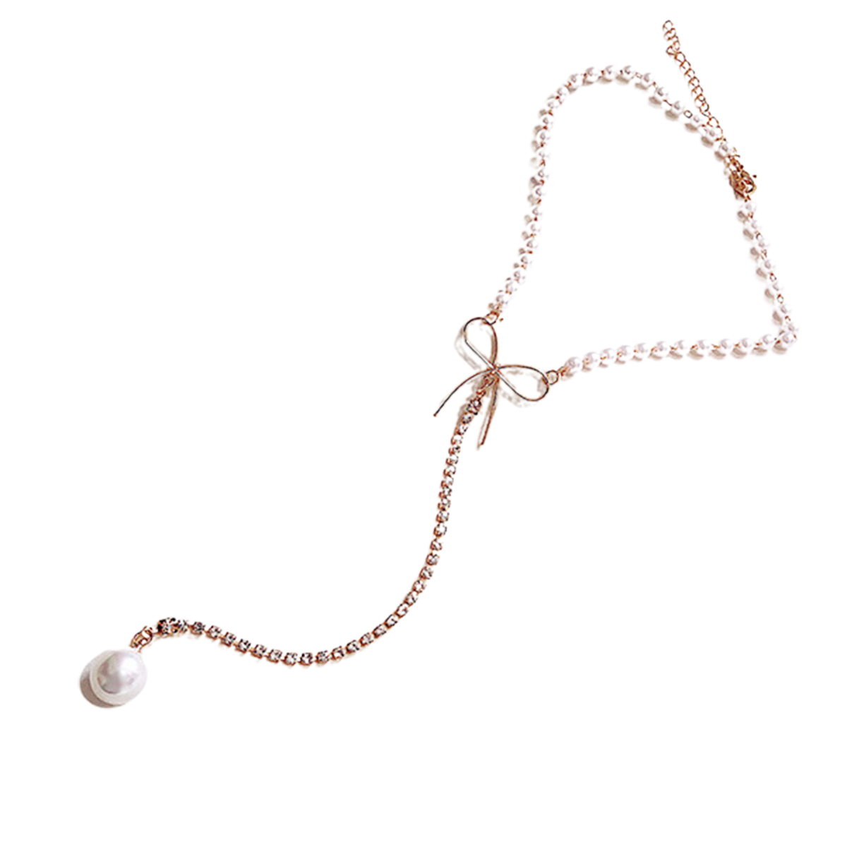 ✿-LZZ-✿-Clavicle Necklace Pearl Rhinestone Adjustable Bow Elegant Noble Fashionable Joker Woman Jewelry Pendant Necklace